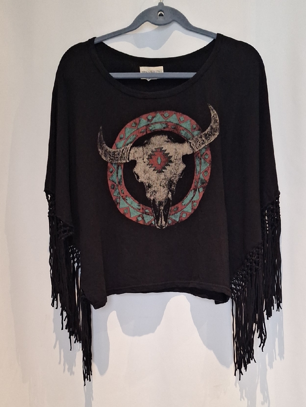 Ralph Lauren Denim & Supply Black Fringe Western Graphic  Shirt Top Size S